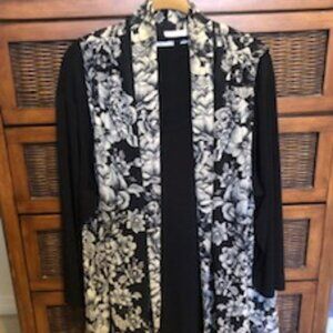Two Piece Set Susan Graver Printed Chiffon Vest/Liquid Knit 3/4 Sleeve Top - 2X